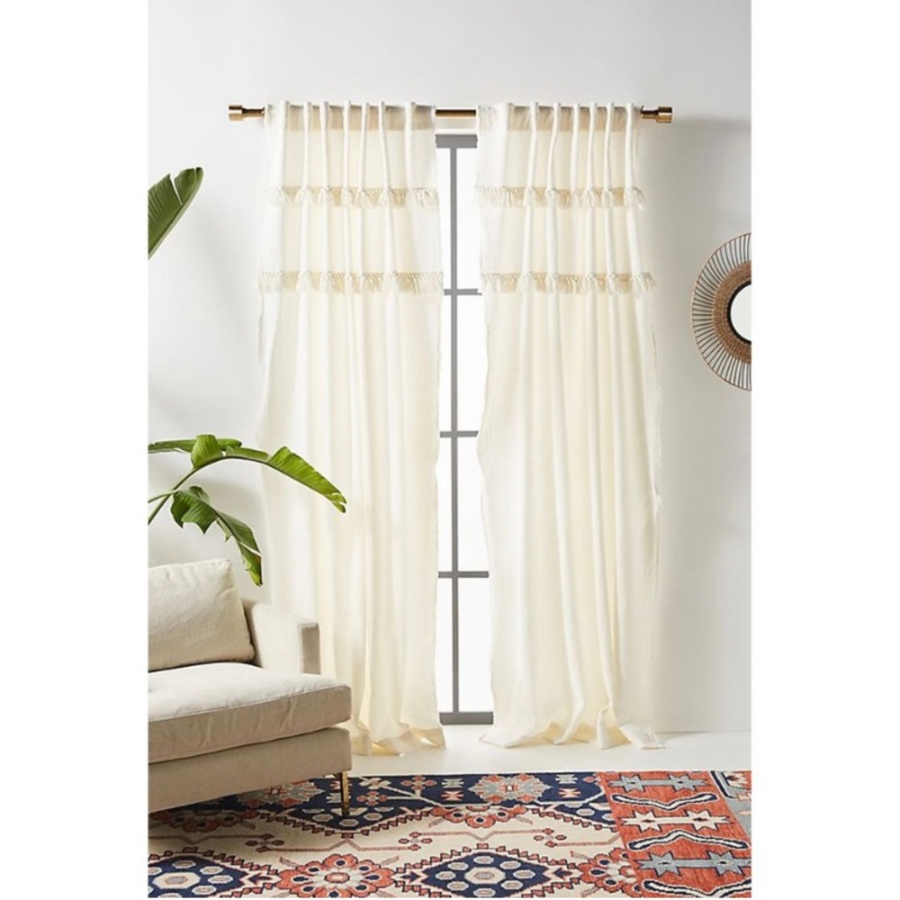Anthropologie Tasseled Cassie Curtain 50”x63”